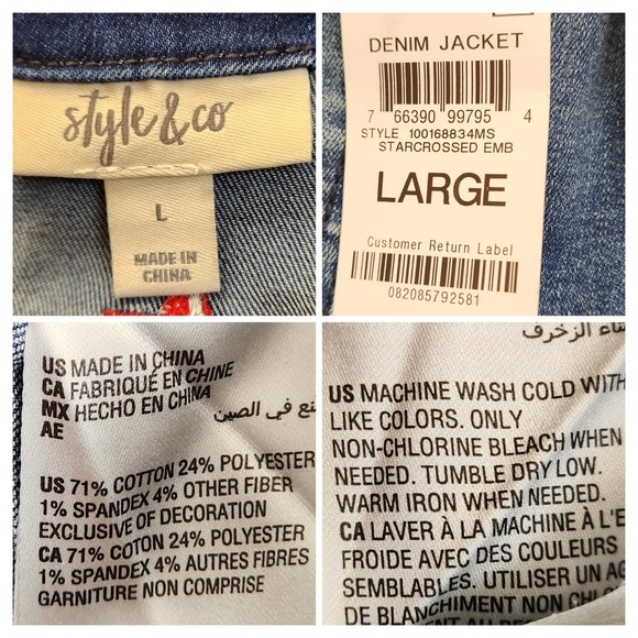 Style & Co Denim Jacket Women's Large Red‎ White Star Embroidered Patriotic NWT - Picture 5 of 7